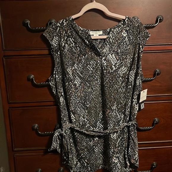 NEW LIZ CLAIBORNE NWT 1X PYTHON TANK BLOUSE WITH MATCHING BELT TIE CAREER TOP - Picture 2 of 8